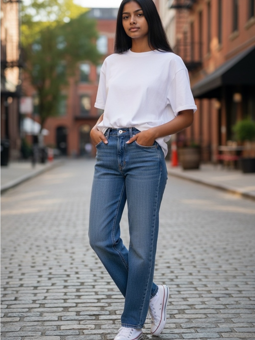 GAP High-Rise Blue Straight-Leg Jeans